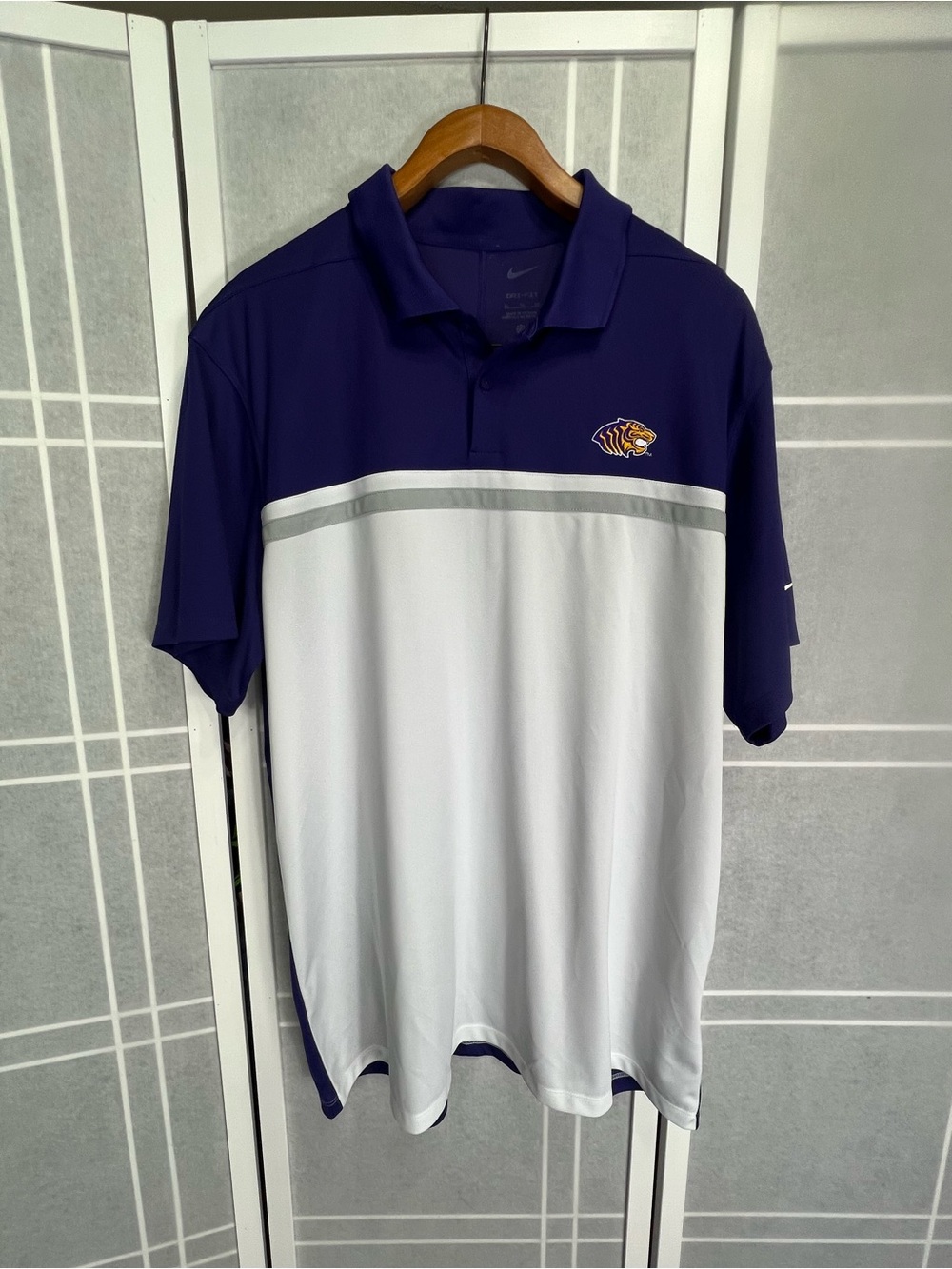 Nike Men’s Purple and White Colorblocked Polo with Tiger Logo